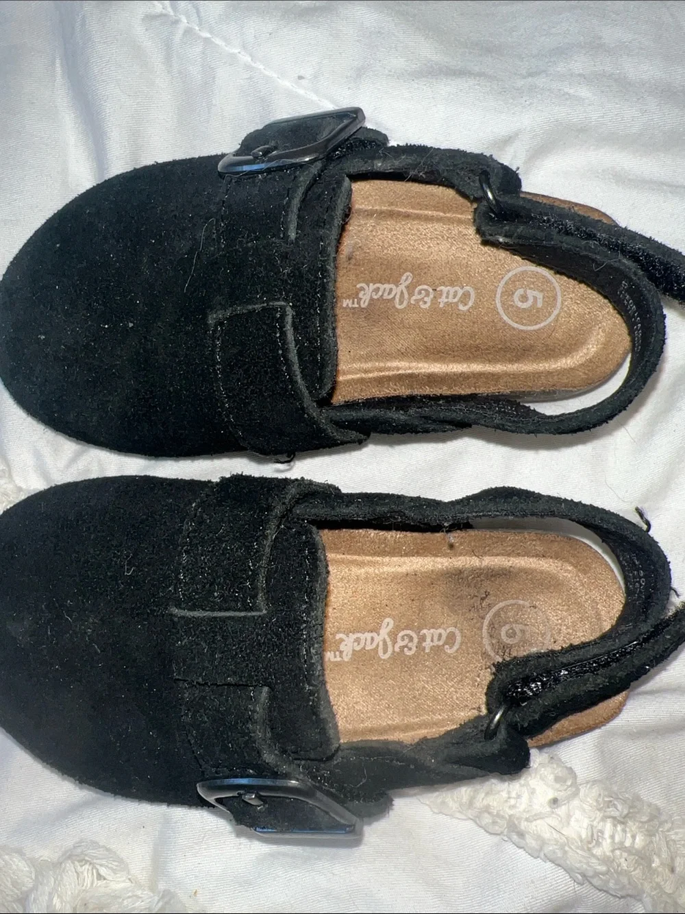 Cat & Jack Black Suede Buckle Back Kids Shoe